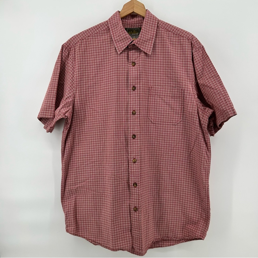 Eddie Bauer Mens Short‎ Sleeve Button Up Shirt Red Plaid Size L Tall 100% Cotton